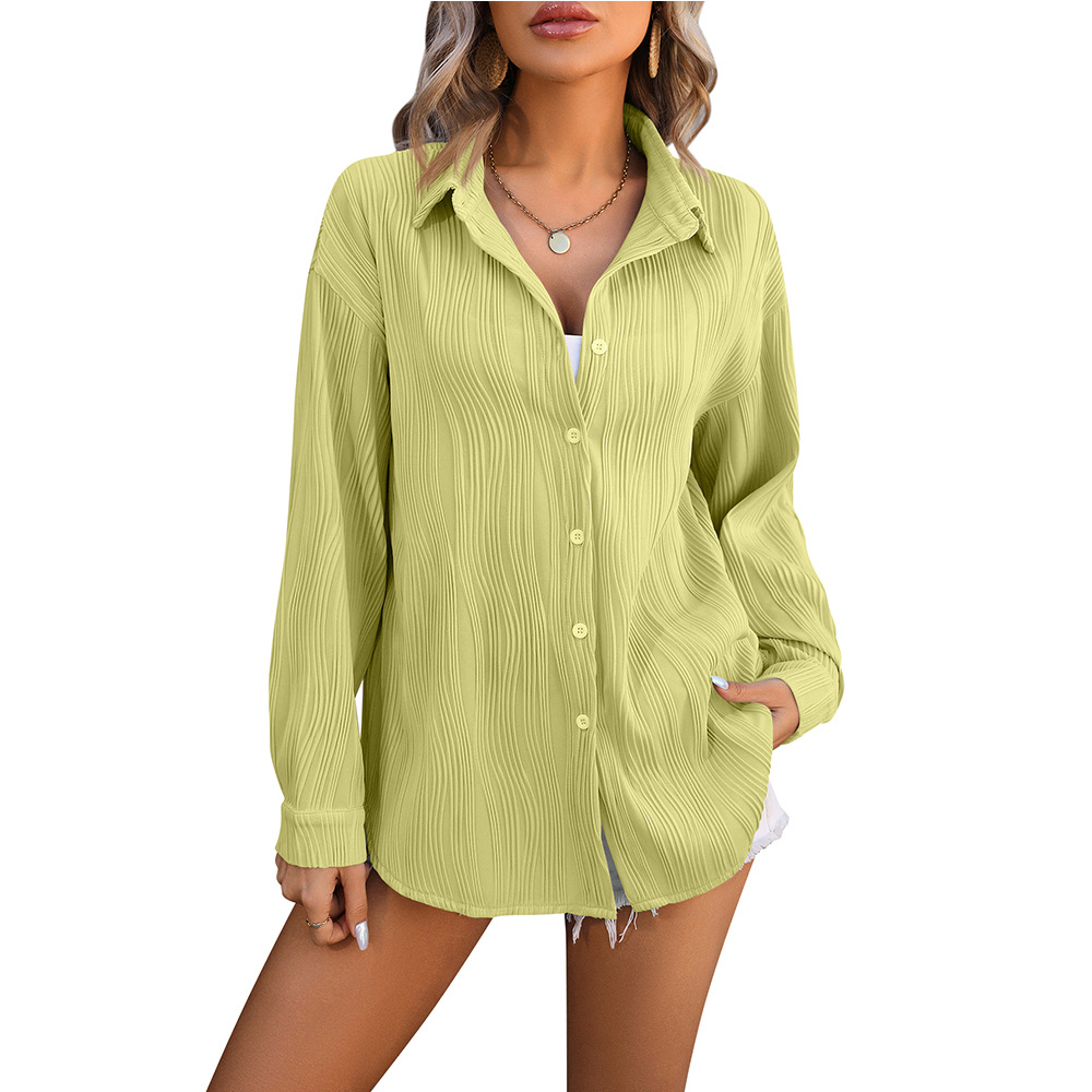 Wave Textured Loose Fit Button-Front Shirt