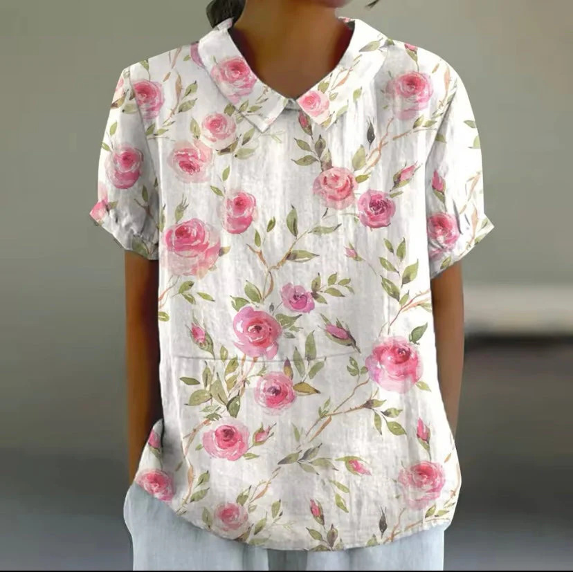 Women's Printed Short Sleeve Blouse Casual Commuter Top