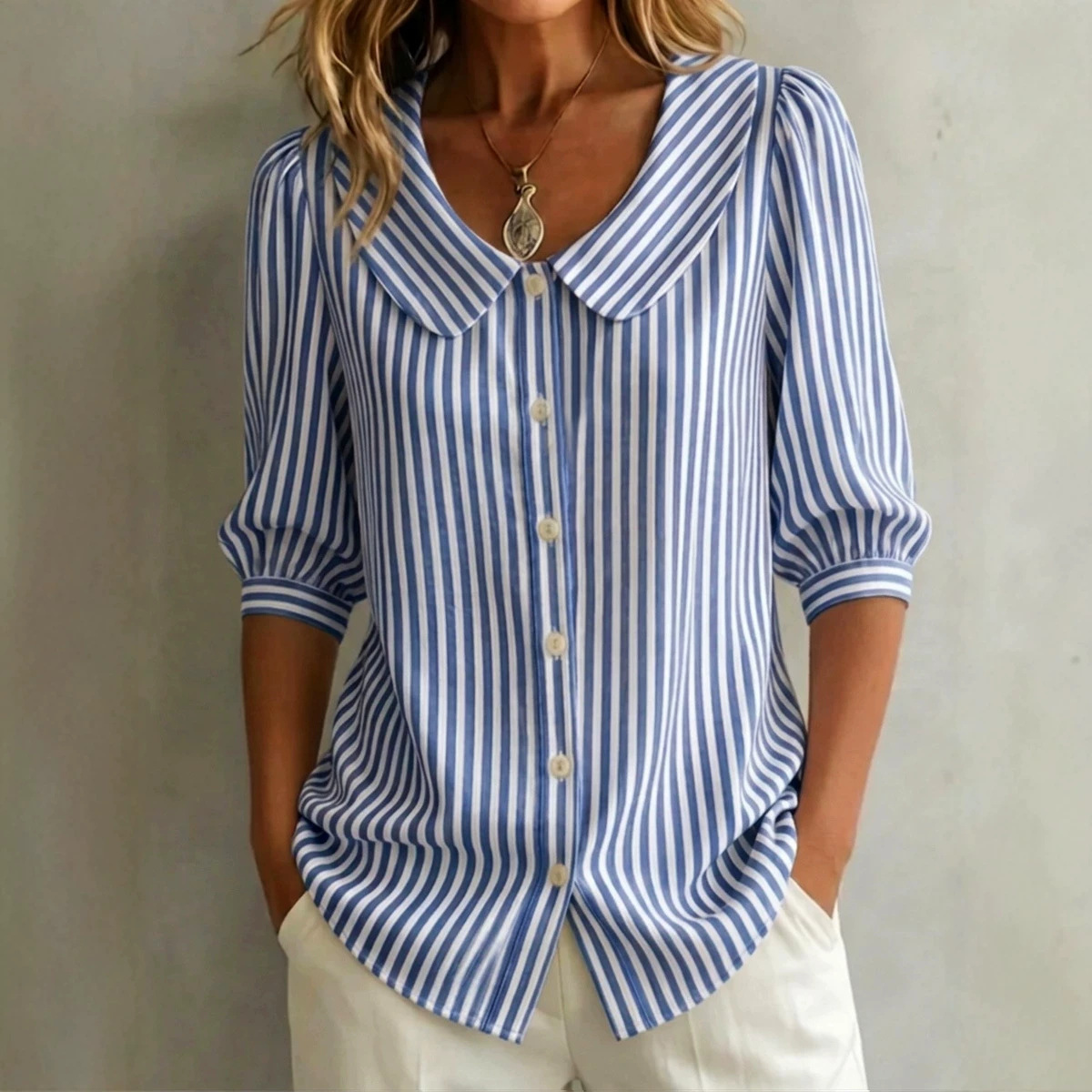 Plaid Print Short Sleeve Button-Up Women's Top