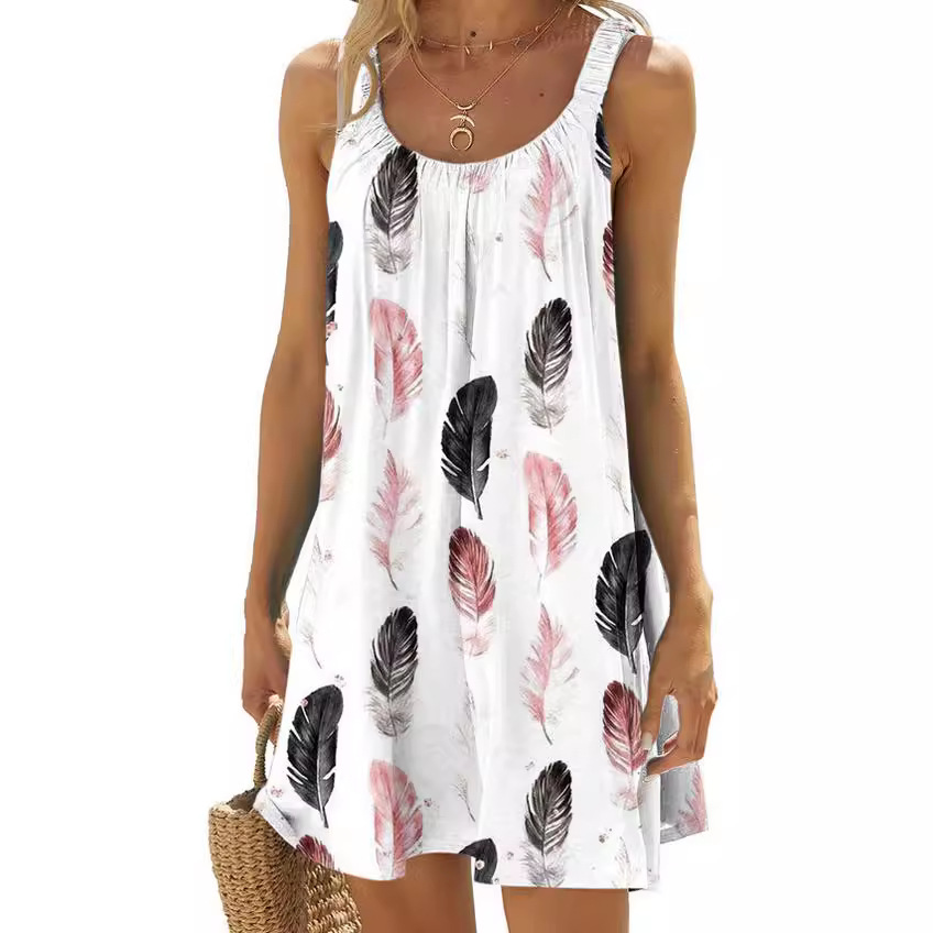 3D Print Sleeveless Tank Dress Casual Loose Round Neck Mini Dress