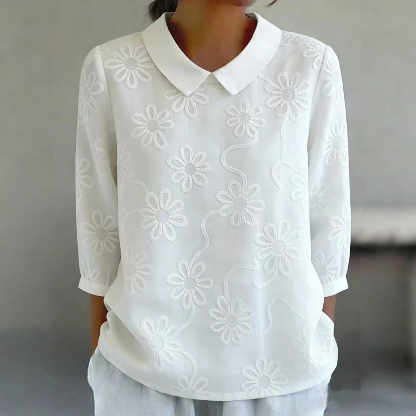 Women's Summer Long Sleeve Solid Color Print Shirt
