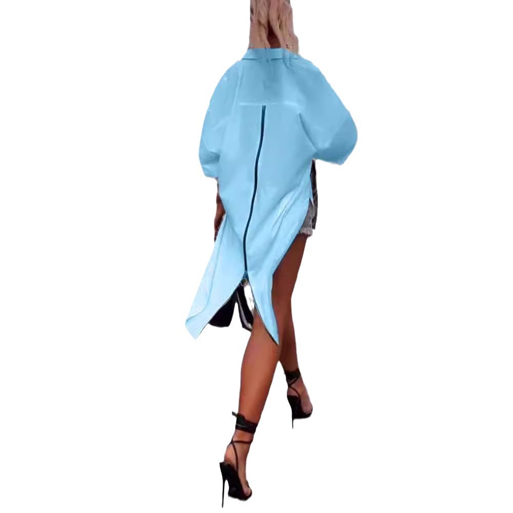 Women's Solid Color Long Sleeve Button-Up Casual Shirt Top