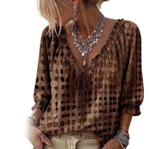 Women's Polka Dot Print Drawstring Long Sleeve Blouse