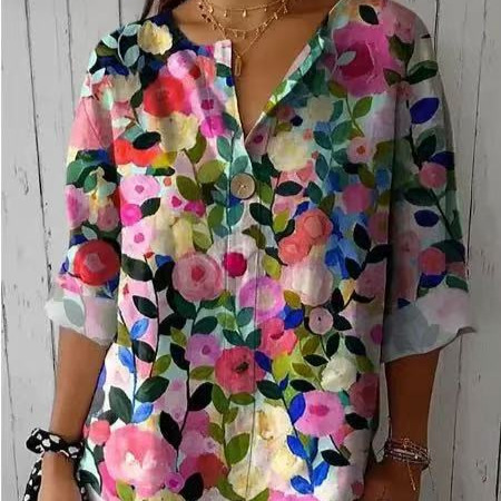 Women's Floral Print Half-Sleeve Blouse