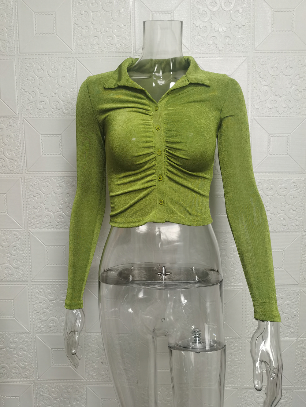 Women's Slim Fit Long Sleeve Polo Collar Shirt