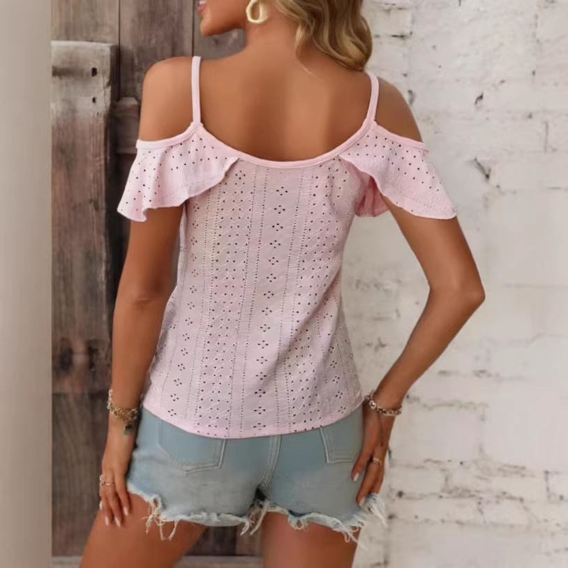 Women's Openwork Embroidered Ruffle Sleeve Cami Blouse