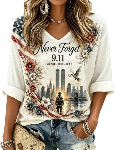 Women's Summer V-Neck Half-Sleeve T-Shirt with Twin Towers Floral Print