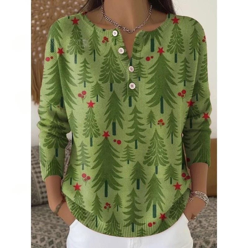 Women's Retro 3D Digital Print Four-Button Stand Collar T-Shirt