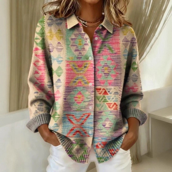 Women's Colorblock Floral Branch Print Long Sleeve Shirt