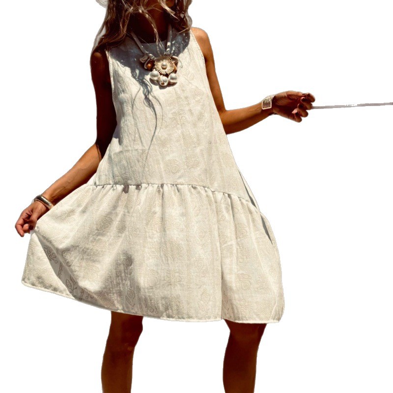 Women's White Sleeveless A-Line Dress Casual Loose Fit