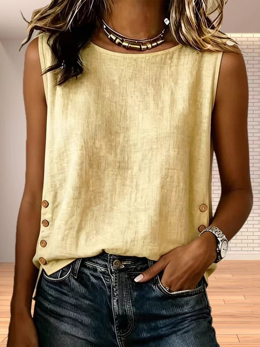 Women's Solid Crewneck Sleeveless Loose Casual Tank Top