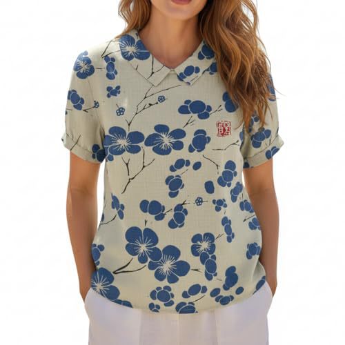 Women's Floral Print Short Sleeve Button-Down Vacation Shirt