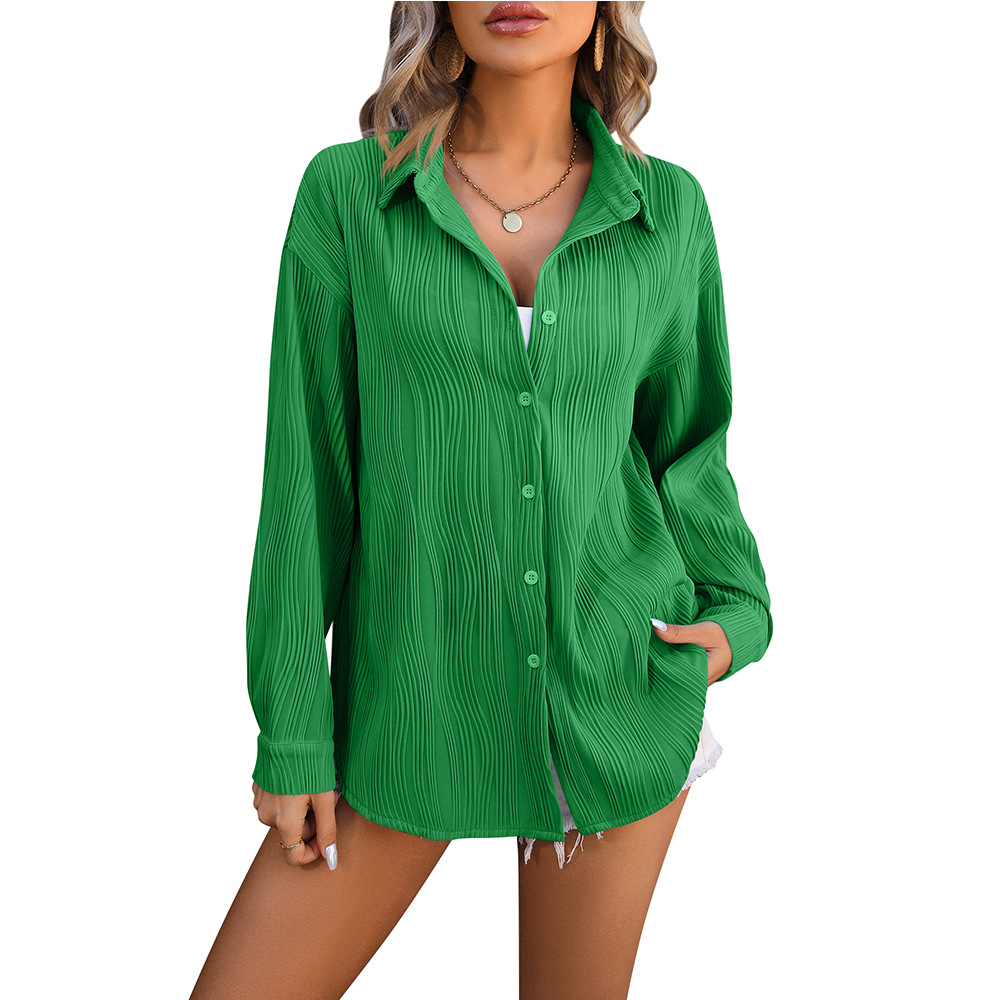 Wave Textured Loose Fit Button-Front Shirt