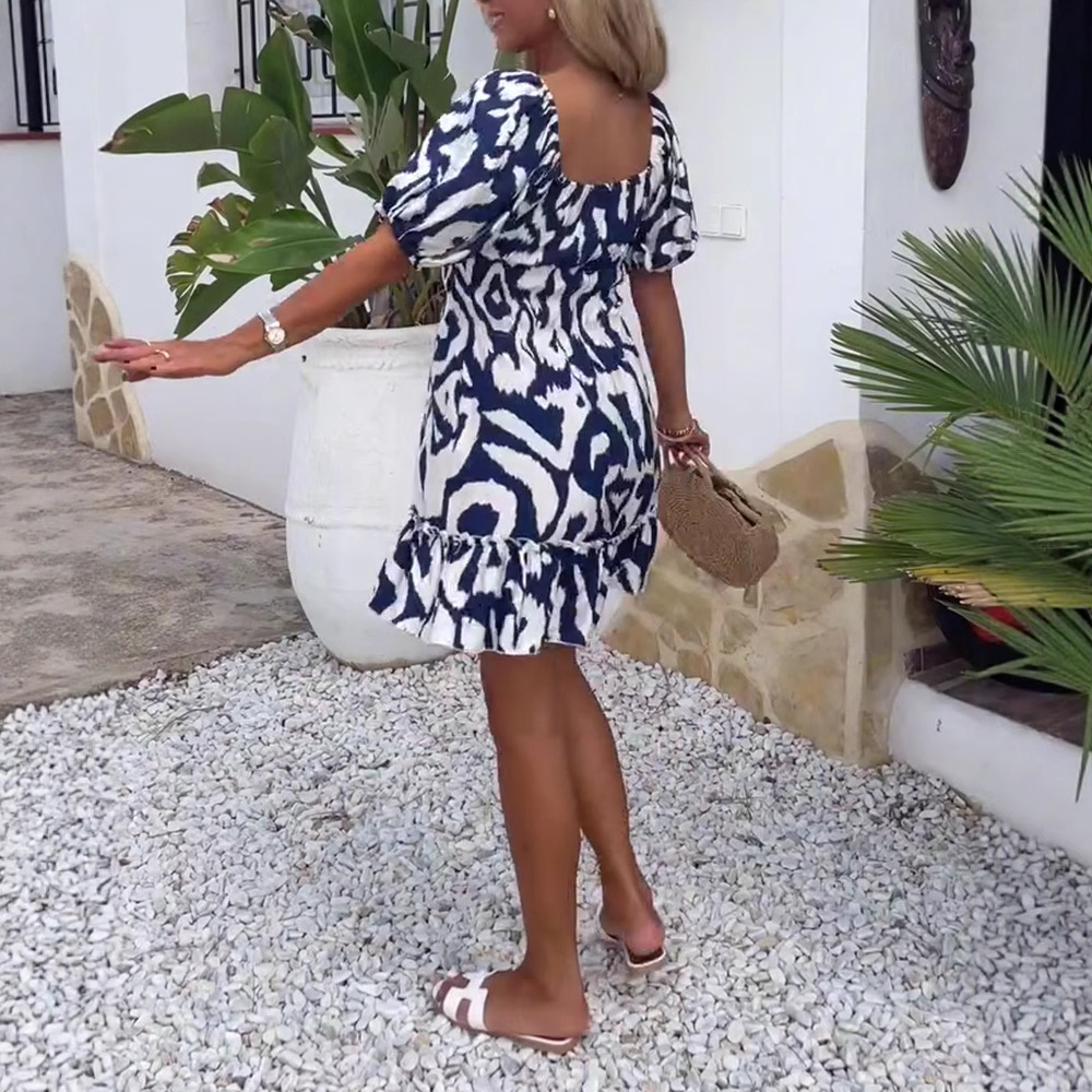 Elegant Floral Print Puff Sleeve Midi Dress