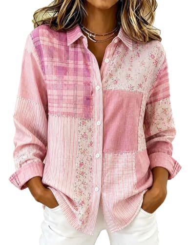 Women's Floral Plaid Print Long Sleeve Button-Front Shirt