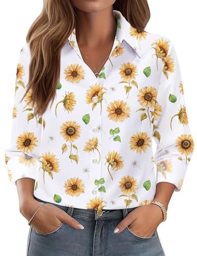 Women's Floral Butterfly Heart Print Long Sleeve Blouse