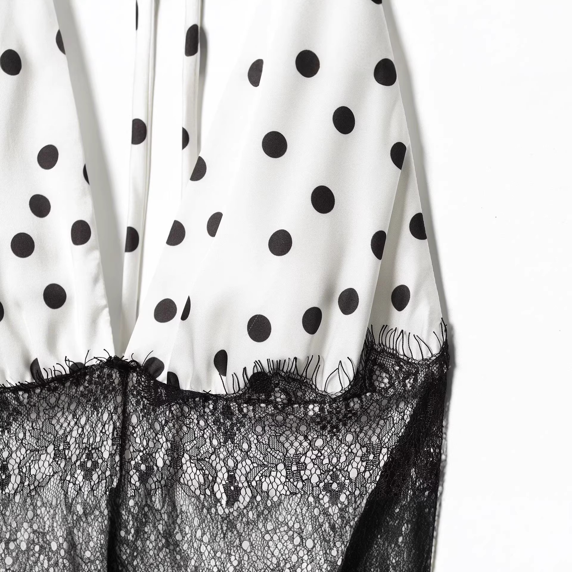 Women's Backless Lace Spliced Polka Dot Halter Maxi Dress