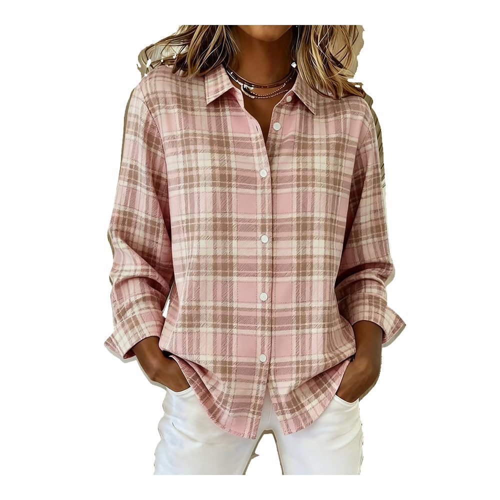 Women's Unique Plaid Print Long Sleeve Button-Front Shirt