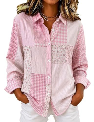 Women's Floral Plaid Print Long Sleeve Button-Front Shirt
