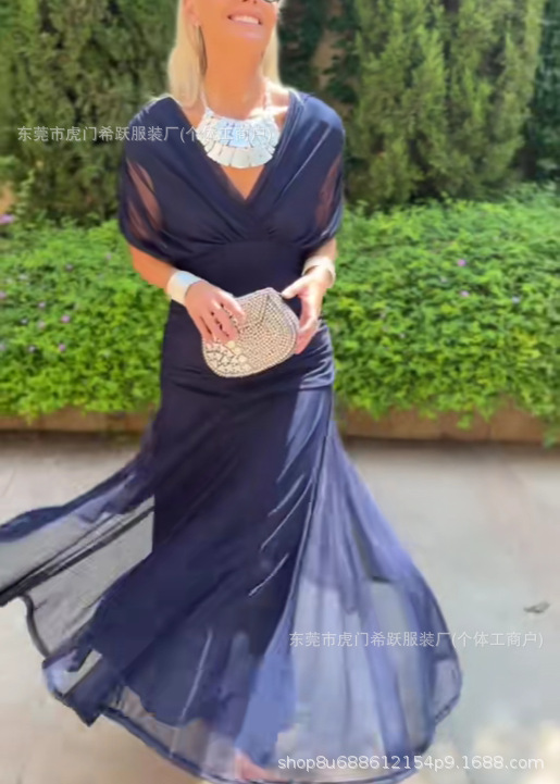 Women's One-Shoulder Chiffon Maxi Dress with Lining