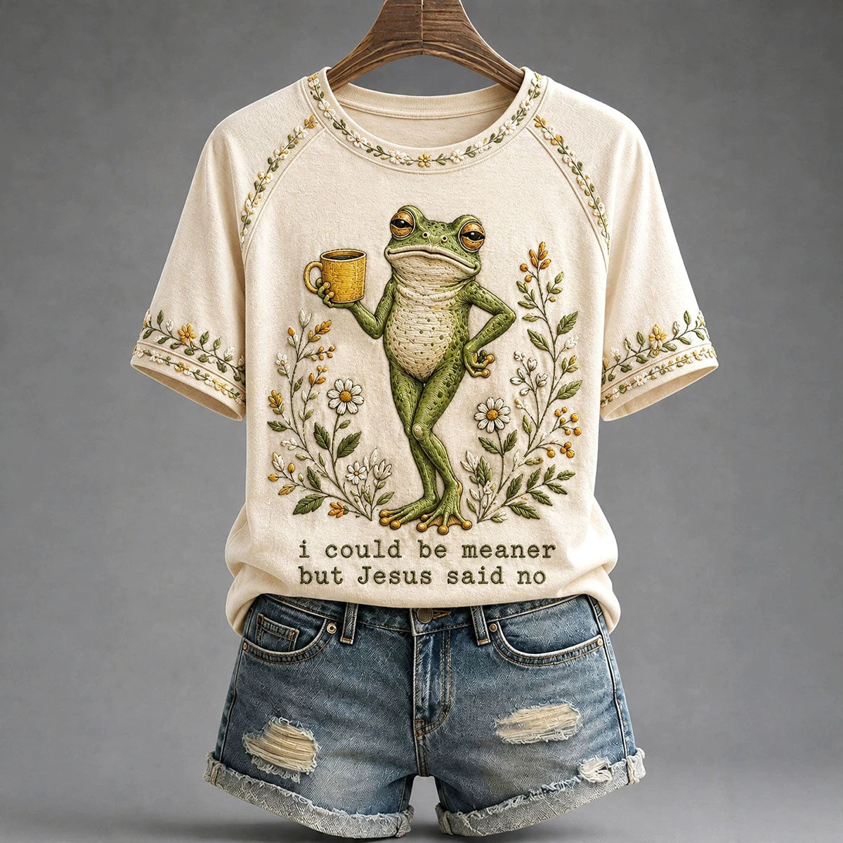 Frog Skull Print Short Sleeve T-Shirt Summer Vacation Top