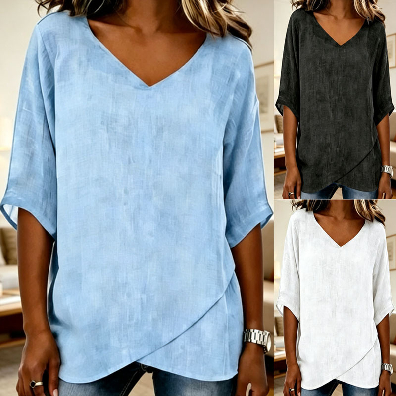 Women's V-Neck Irregular Sleeve Loose Casual Top
