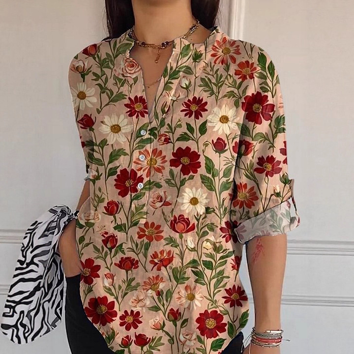 Women's Loose Casual Retro Button-Up Shirt with Graphic Print