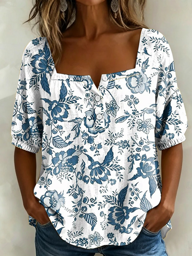 Women's Floral Print Casual Half-Sleeve Blouse