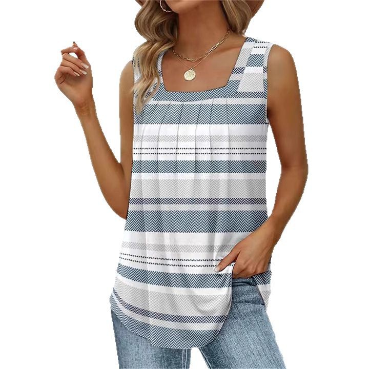Women's Sleeveless Square Neck Printed Tank Top