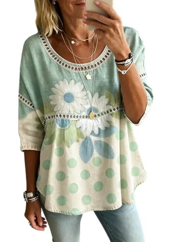 Daisy Floral Polka Dot Print Half-Sleeve Women's Casual Top