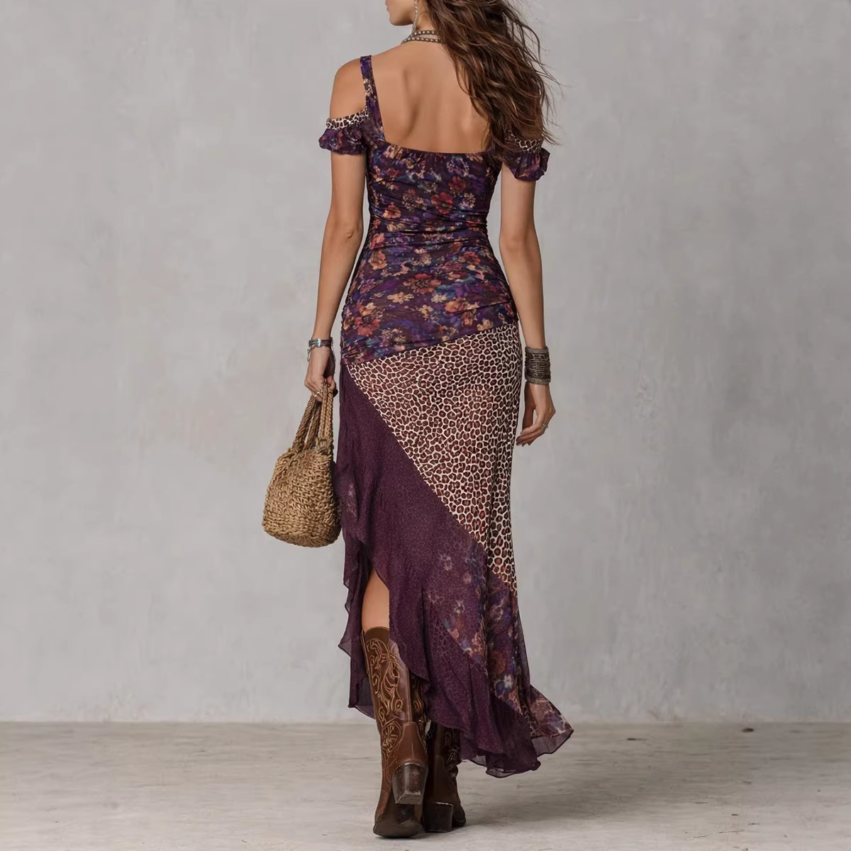 Women's Sleeveless Printed Patchwork Asymmetric Long Dress