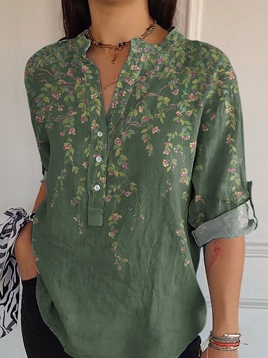 Women's Loose Casual Retro Button-Up Shirt with Graphic Print