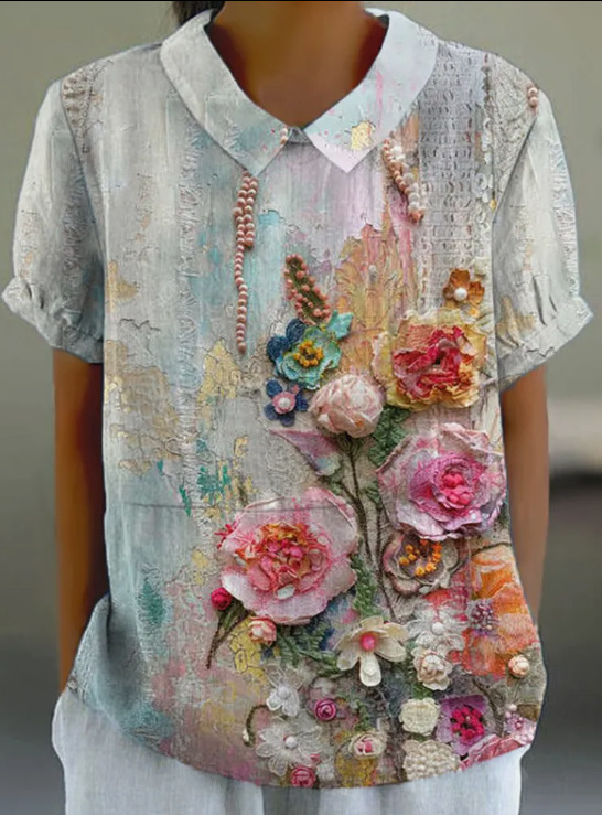 Women's Printed Short Sleeve Blouse Casual Commuter Top