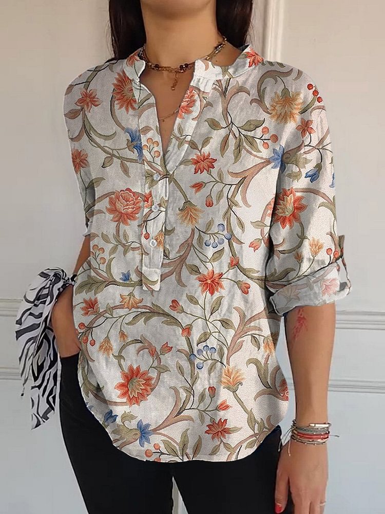 Women's Loose Casual Retro Button-Up Shirt with Graphic Print