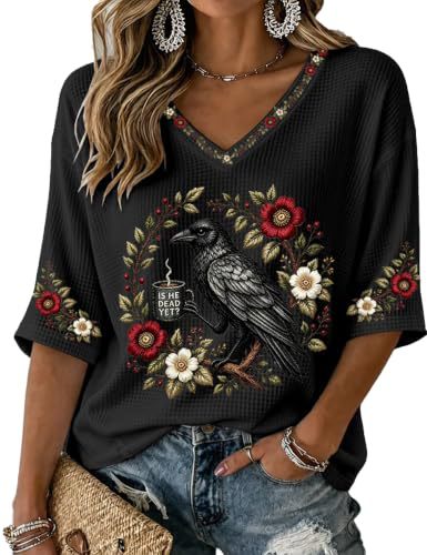 Bird & Crow Floral Print V-Neck Half-Sleeve T-Shirt