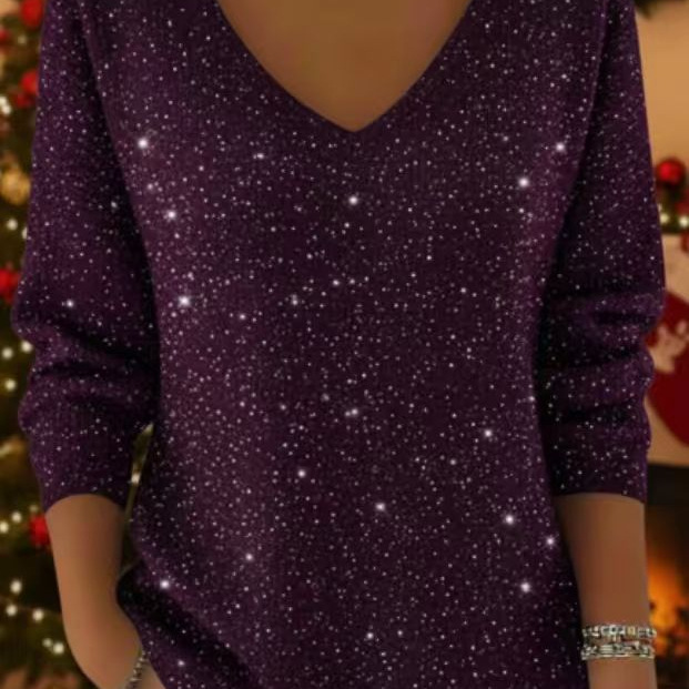 Women's Star Polka Dot Print V-Neck Long Sleeve T-Shirt