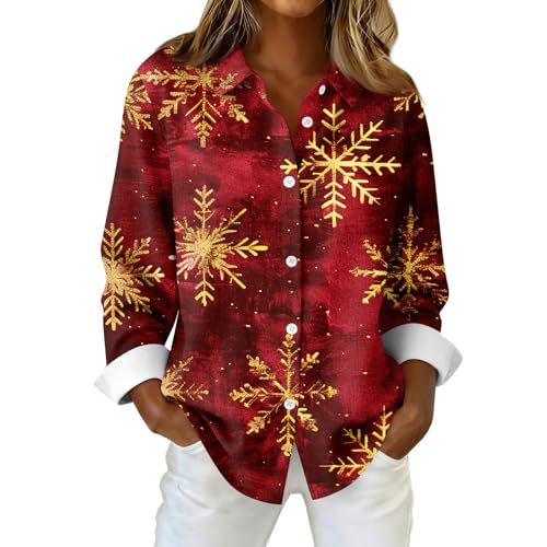 Women's Christmas Plaid Snowflake Polka Dot Print Long Sleeve Shirt