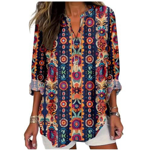 Elegant Printed V-Neck Long-Sleeve T-Shirt for Women