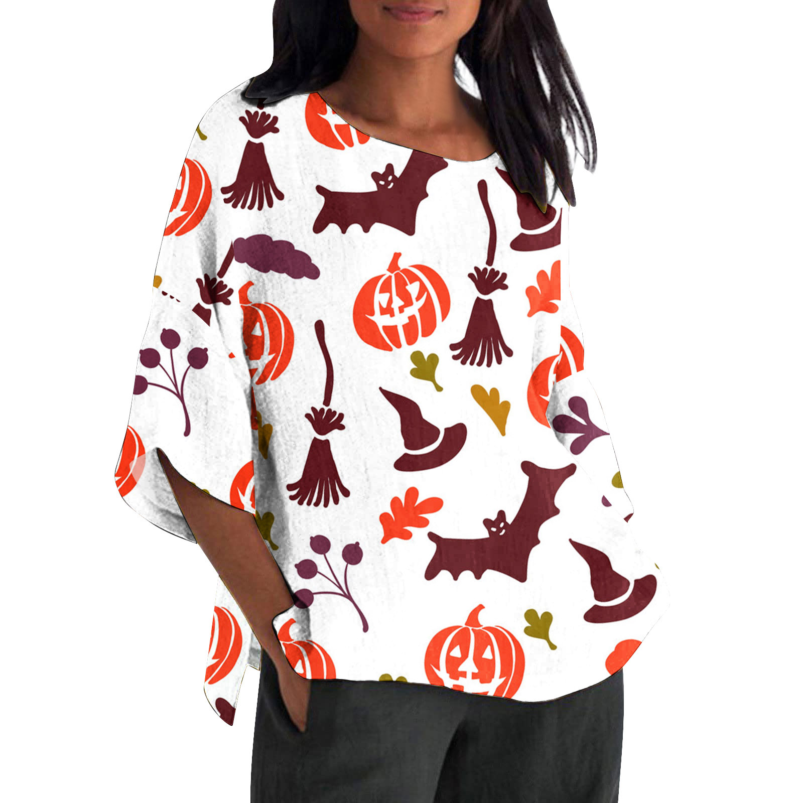 Halloween Pumpkin Print 3D Digital Print Women's Casual Top