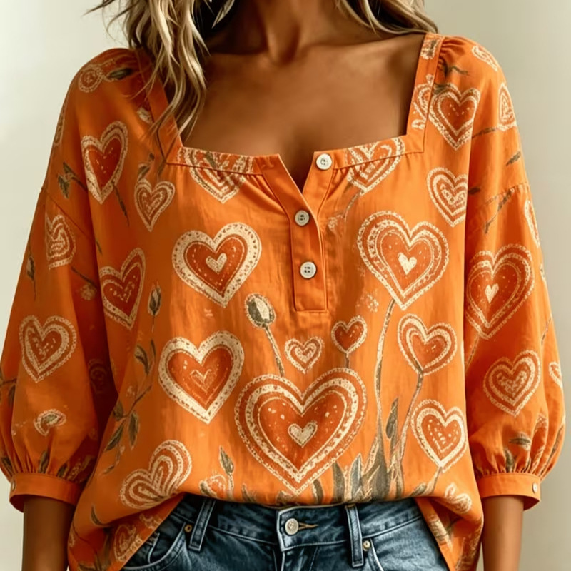 Women's Vintage Heart Print Long Sleeve Shirt
