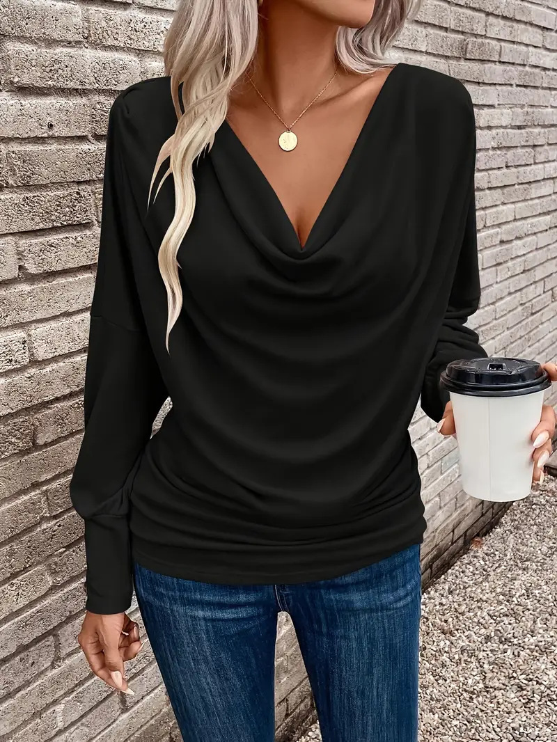 Women's V-Neck Knit Long-Sleeve Loose Top