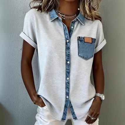Women's Solid Print Short Sleeve Blouse