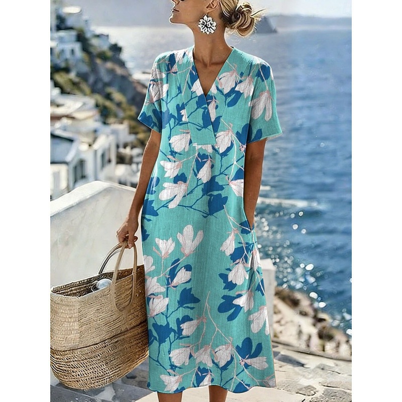 Women's Swirl Polka Dot Print Pleated Midi Dress