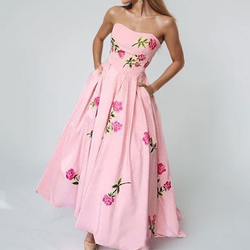 Women's Printed Spliced Slim Fit Sleeveless Midi Dress