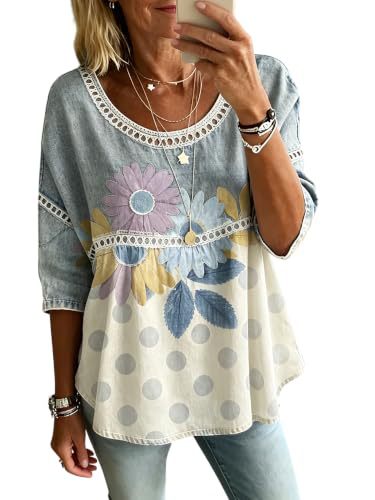Daisy Floral Polka Dot Print Half-Sleeve Women's Casual Top