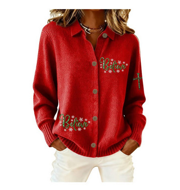 Women's Colorful Santa Print Long Sleeve Button-Front Shirt
