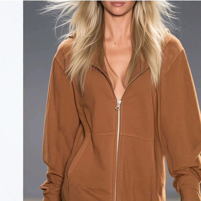 Women's Western Style Solid Color Zip Hoodie Mini Dress