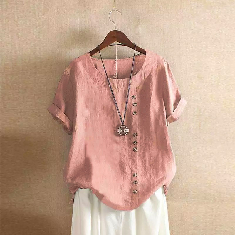 Women's Cotton Linen Plus Size Loose Casual T-Shirt