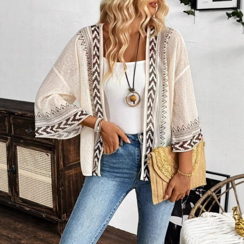 Elegant Casual Printed Flare-Sleeve Cardigan