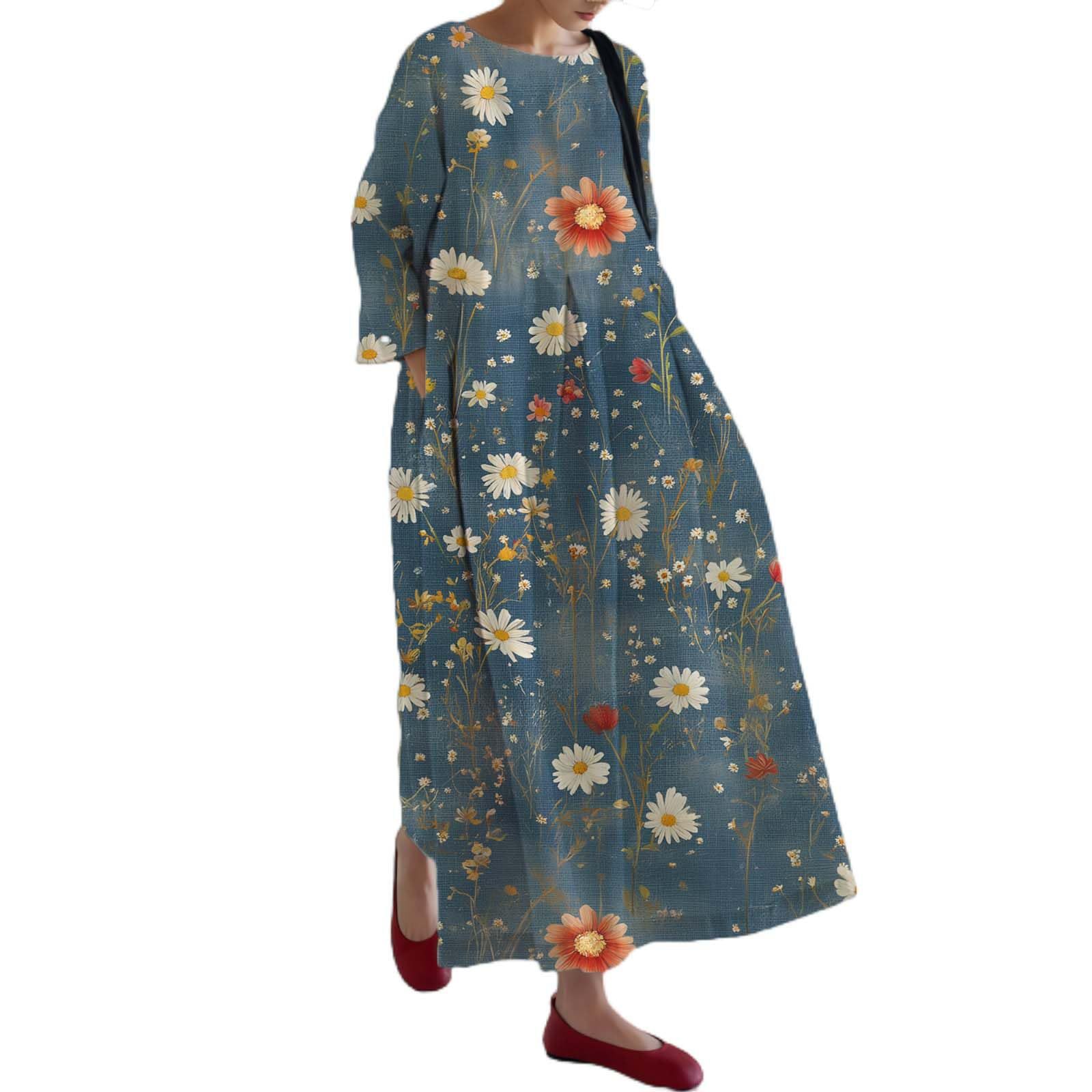 Women's Floral Print Casual A-Line Midi Dress